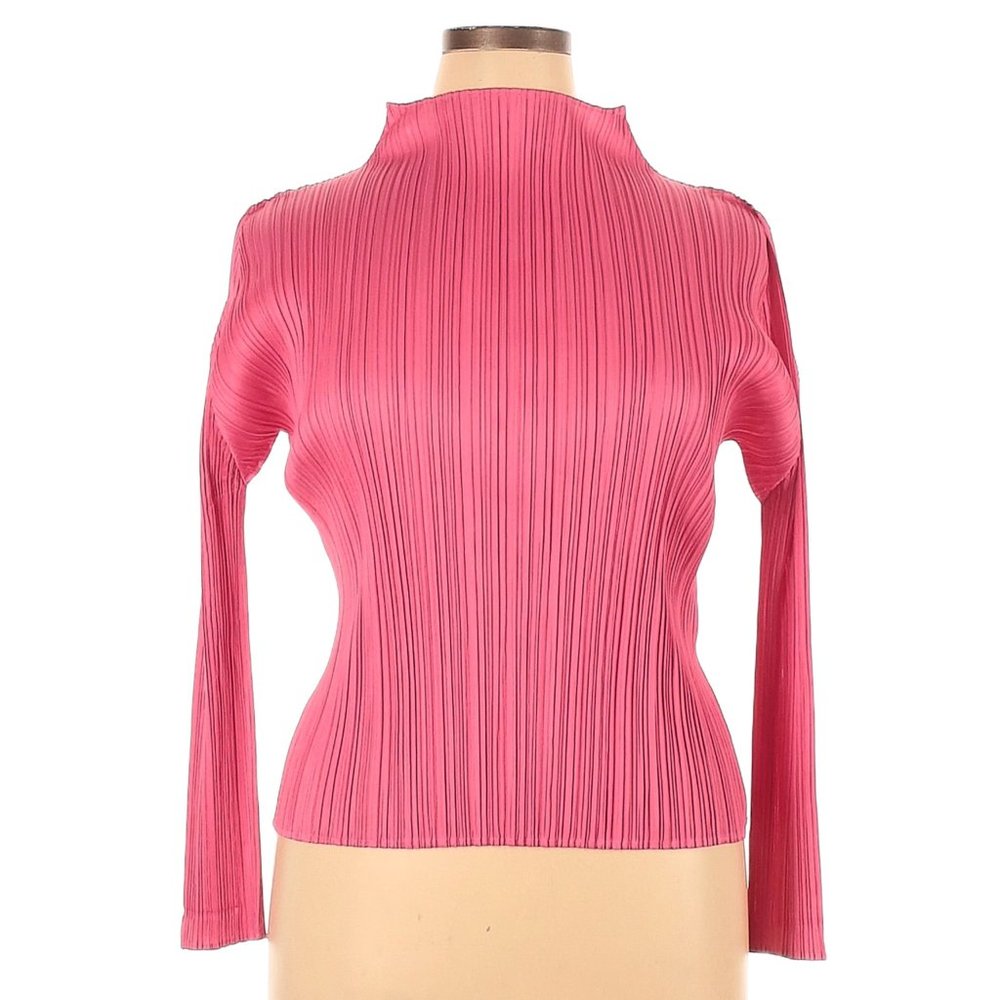 Pleats Please by Issey Miyake Pink Pleated Long Sleeve Top Size XL